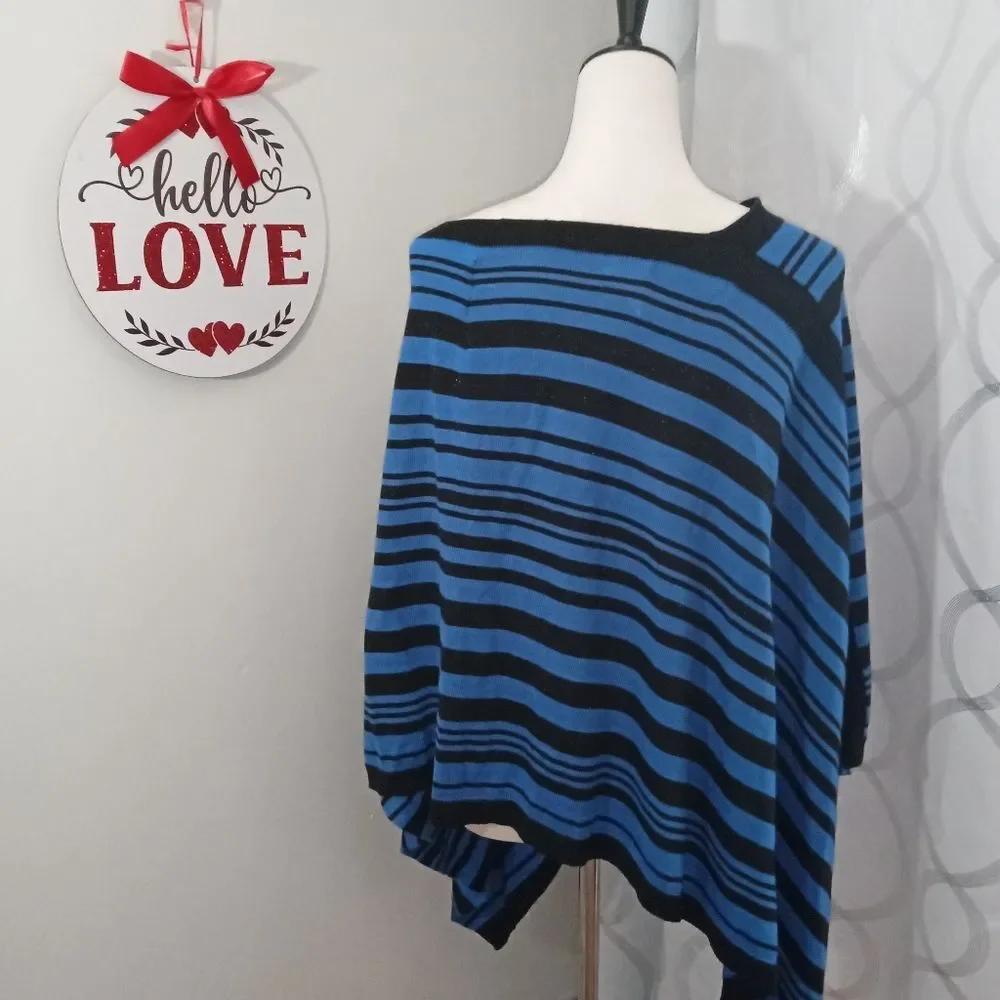 Ellen Tracy Blue and Black Shimmer  Pancho/ Shawl Size M/l